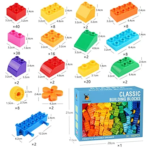 160 Piece Building & Construction Toys for Kids Toddlers, Classic Big Blocks Set Compatible with All Major Brands, STEM Large Building Bricks with Gift Box for All Ages Boys Girls