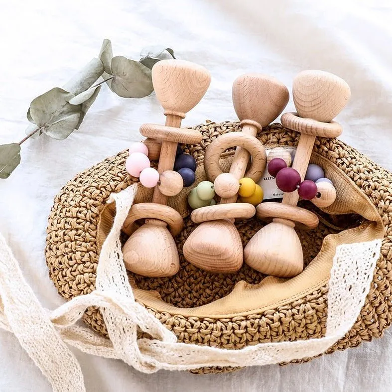 1pc Montessori Beech Wood Baby Rattles