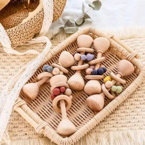 1pc Montessori Beech Wood Baby Rattles