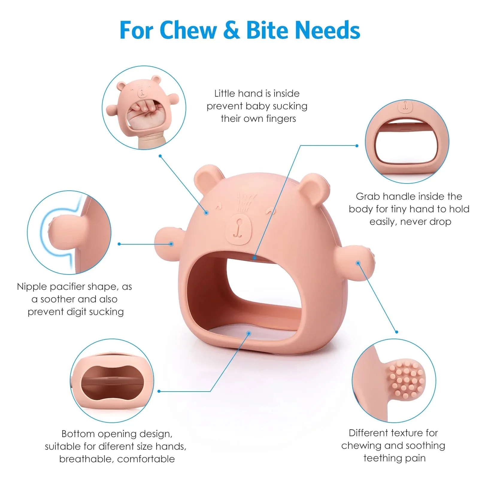 Baby Teething Toy,  Baby Toys Soft Silicone Teething Toys BPA Free Baby Teether Baby Chew Toys for Baby New Born Sucking Needs Baby Pacifier Pink