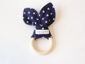 Blue Star Silicone Bunny Ear Teether | Gender Neutral Baby Shower Gift Sensory Toy | CPSC Compliant
