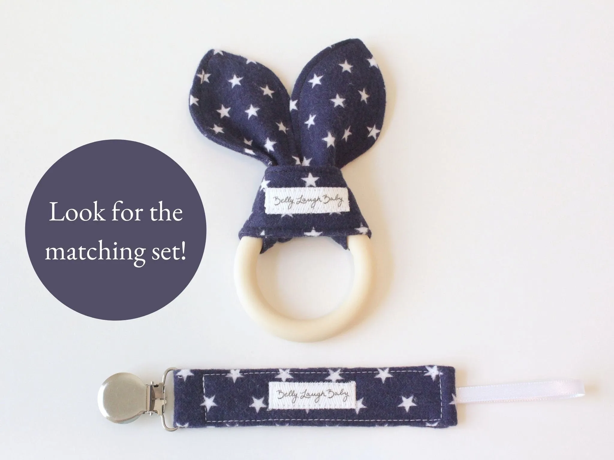 Blue Star Silicone Bunny Ear Teether | Gender Neutral Baby Shower Gift Sensory Toy | CPSC Compliant