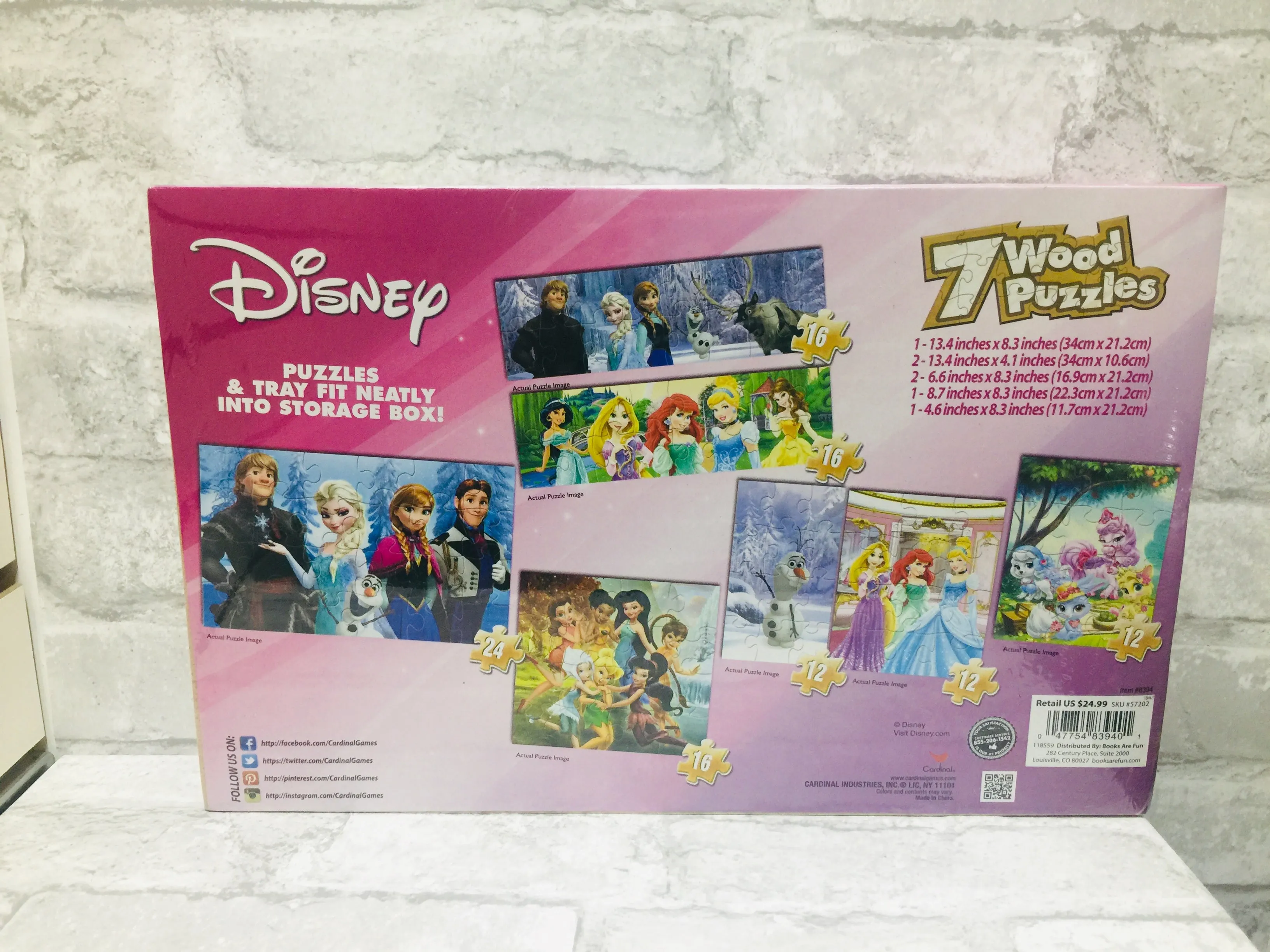 Disney Frozen 7 Puzzles in Wooden Storage Box! Great for hand eye coordination All puzzles fit neatly into the included storage tray!