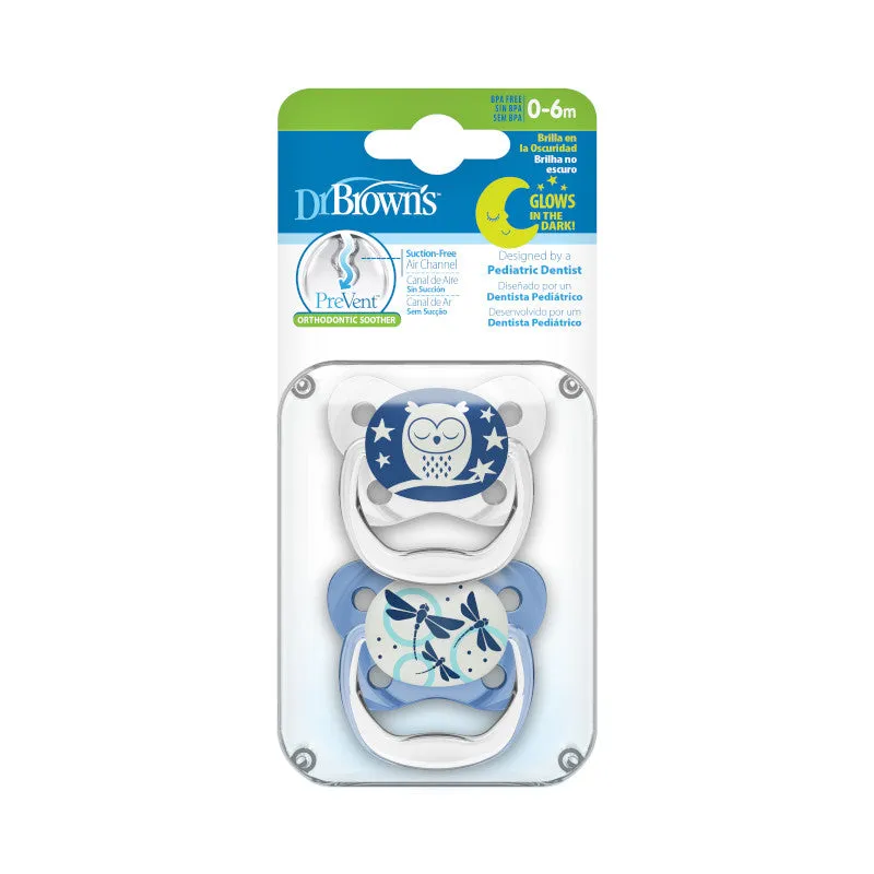 Dr Brown's PreVent Glow in the Dark Soother Stage 1 Twin Pack