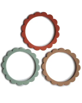 Flower Teething Bracelet 3-Pack - Cambridge Blue/Clementine/Natural