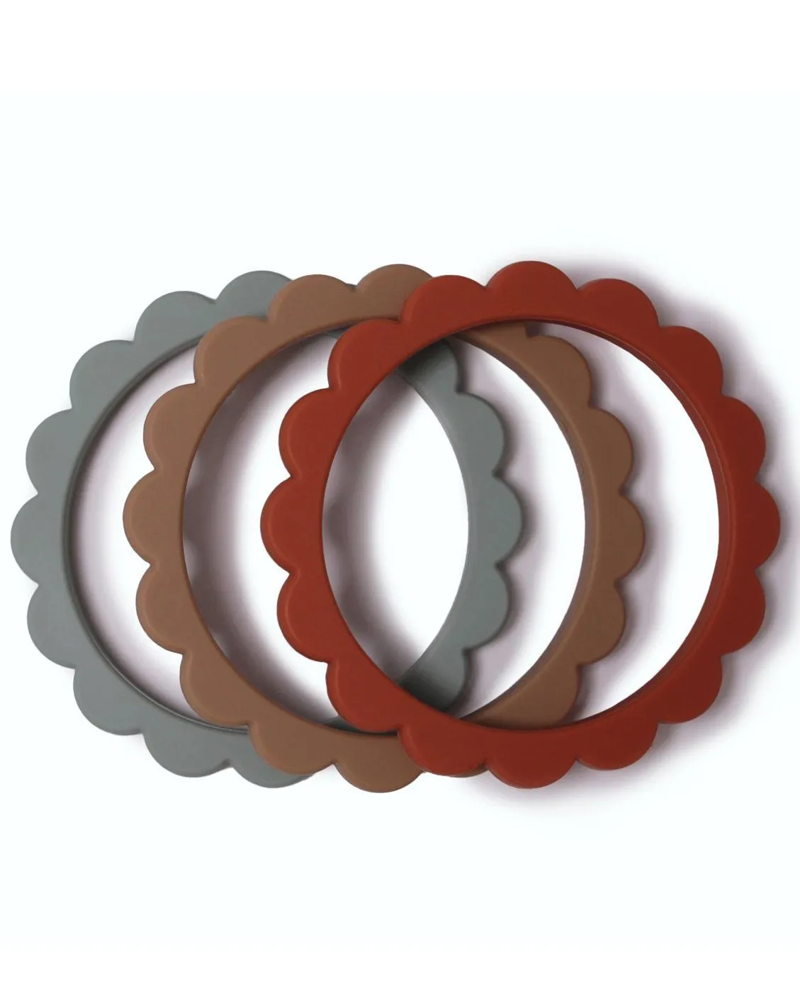 Flower Teething Bracelet 3-Pack - Cambridge Blue/Clementine/Natural
