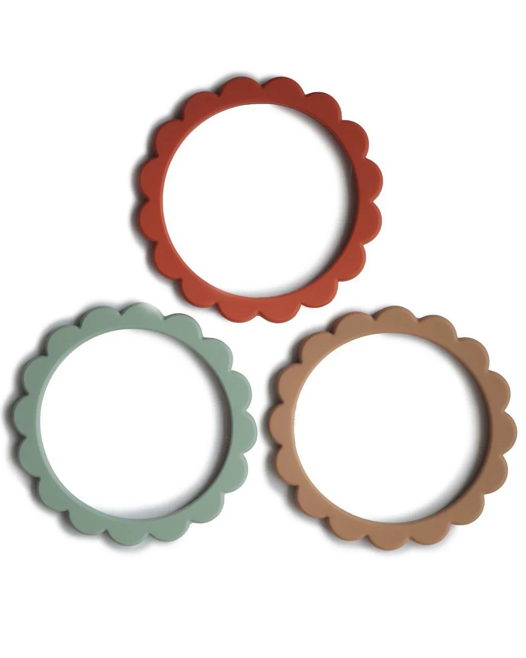 Flower Teething Bracelet 3-Pack - Cambridge Blue/Clementine/Natural