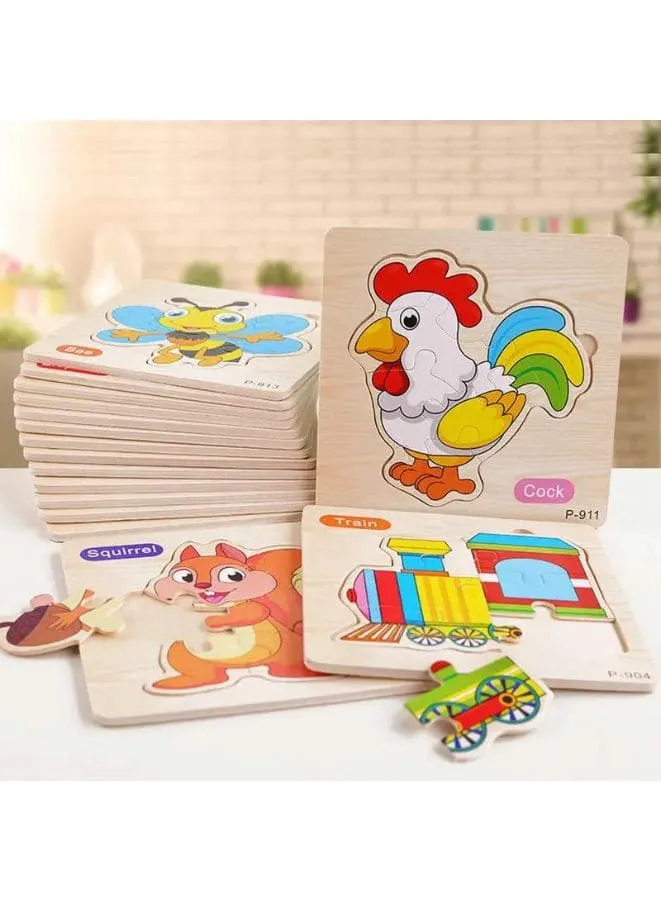 Jigsaw 3D Wooden Puzzle Toys Cartoon Animals Traffic Cards Intelligence Early Learning Toy for Children Vehicle set Train