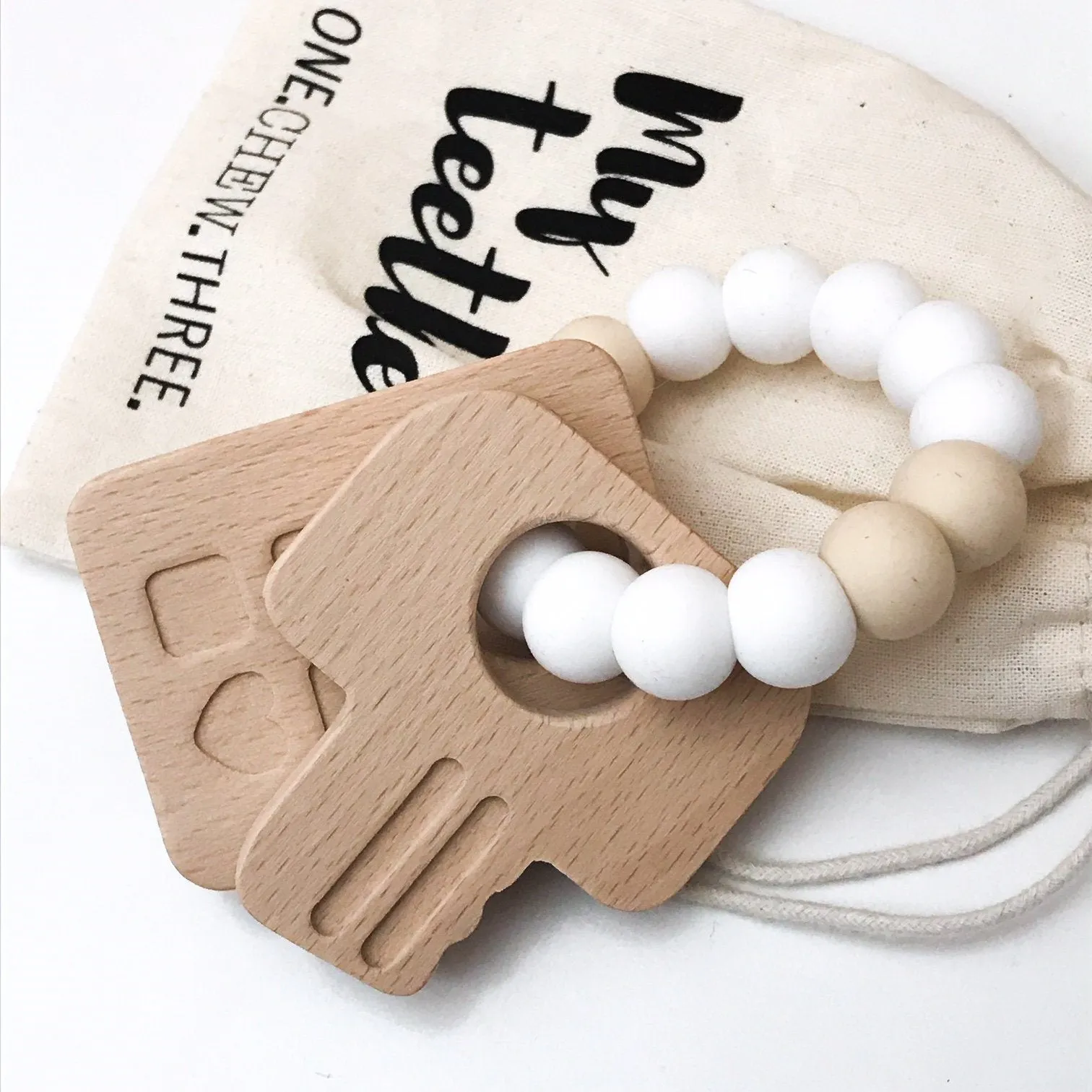 KEYS TO MY HEART Silicone and Beech Wood Teether **Sample Sale**