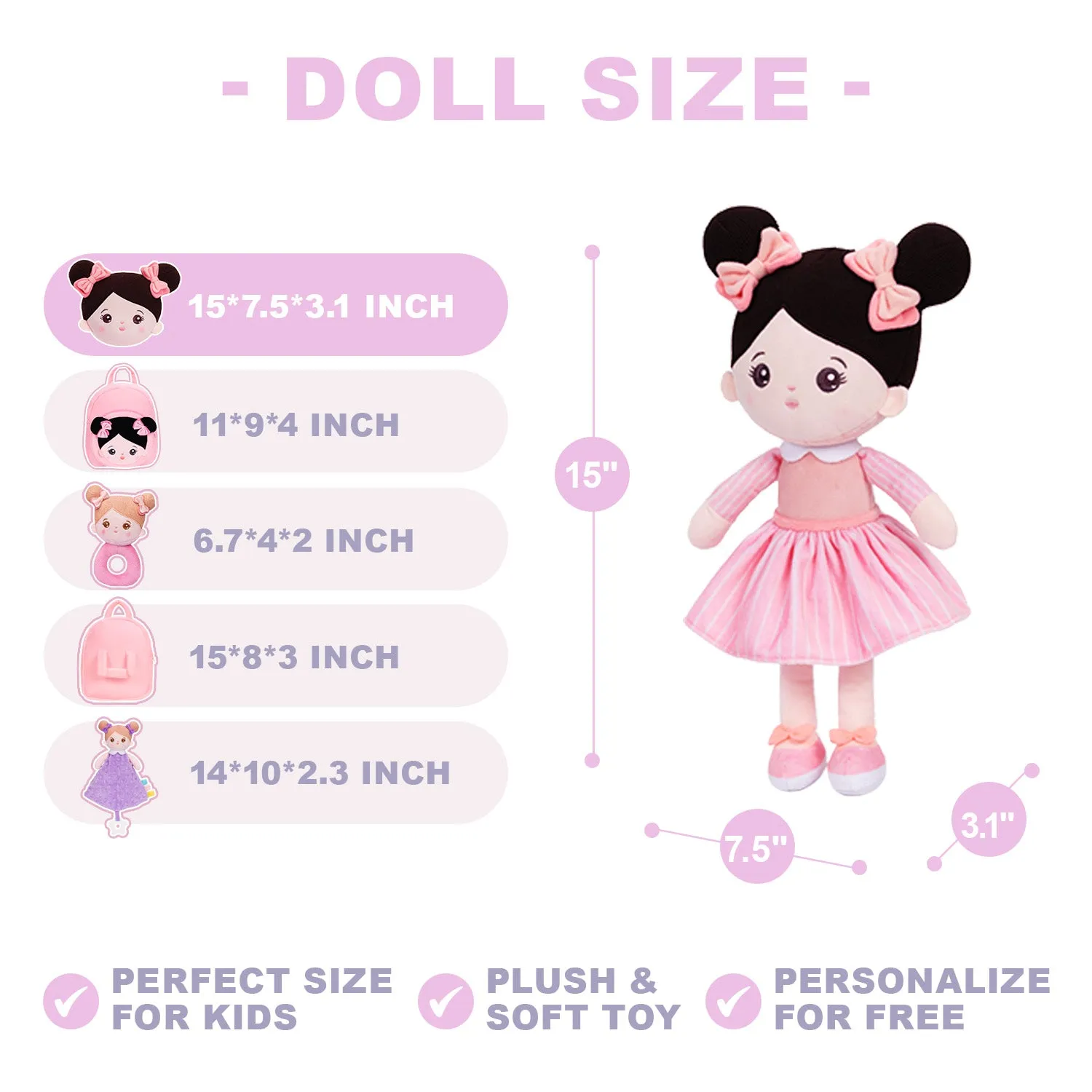 Personalized Pink Outfit & Black Hair Girl Doll   Backpack
