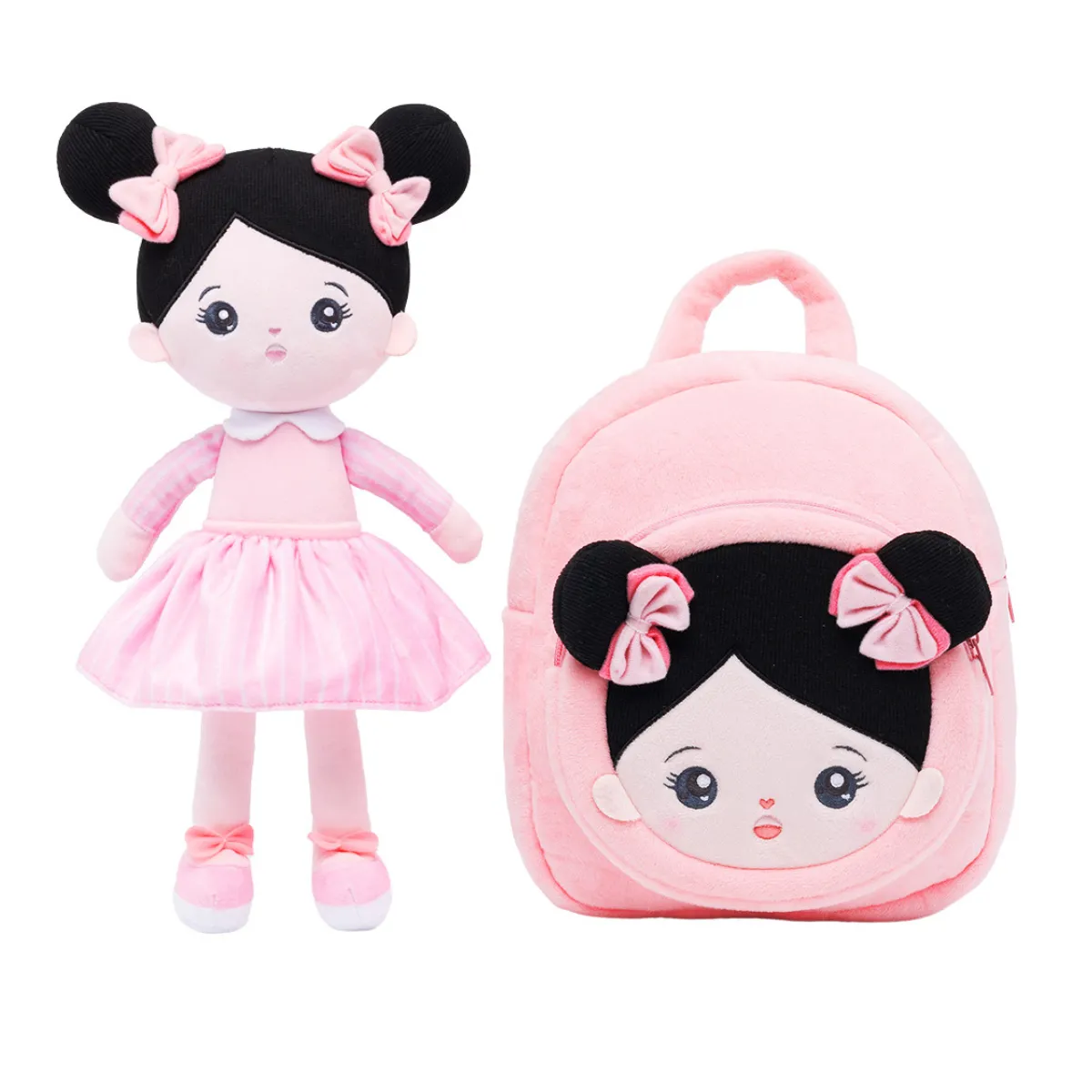 Personalized Pink Outfit & Black Hair Girl Doll   Backpack