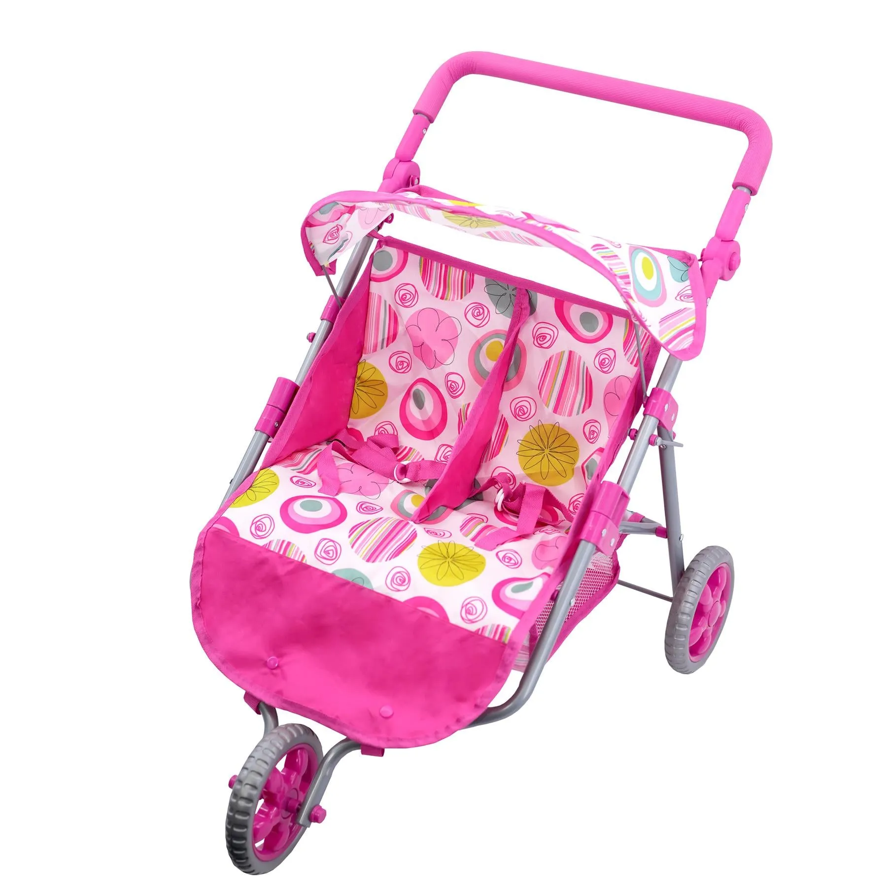 Pink Twin Dolls Stroller with Storage Basket