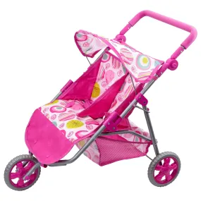 Pink Twin Dolls Stroller with Storage Basket