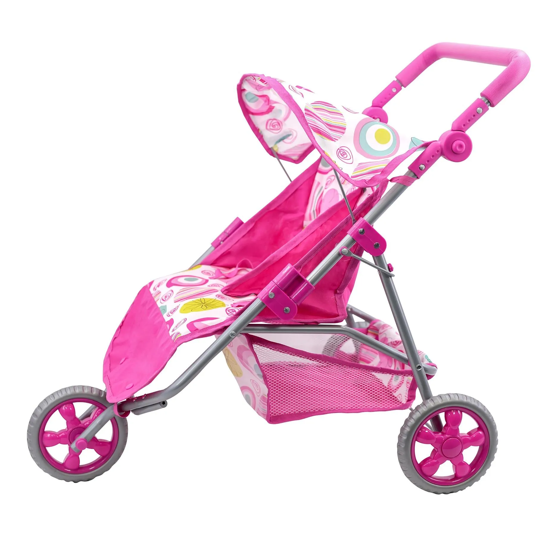 Pink Twin Dolls Stroller with Storage Basket