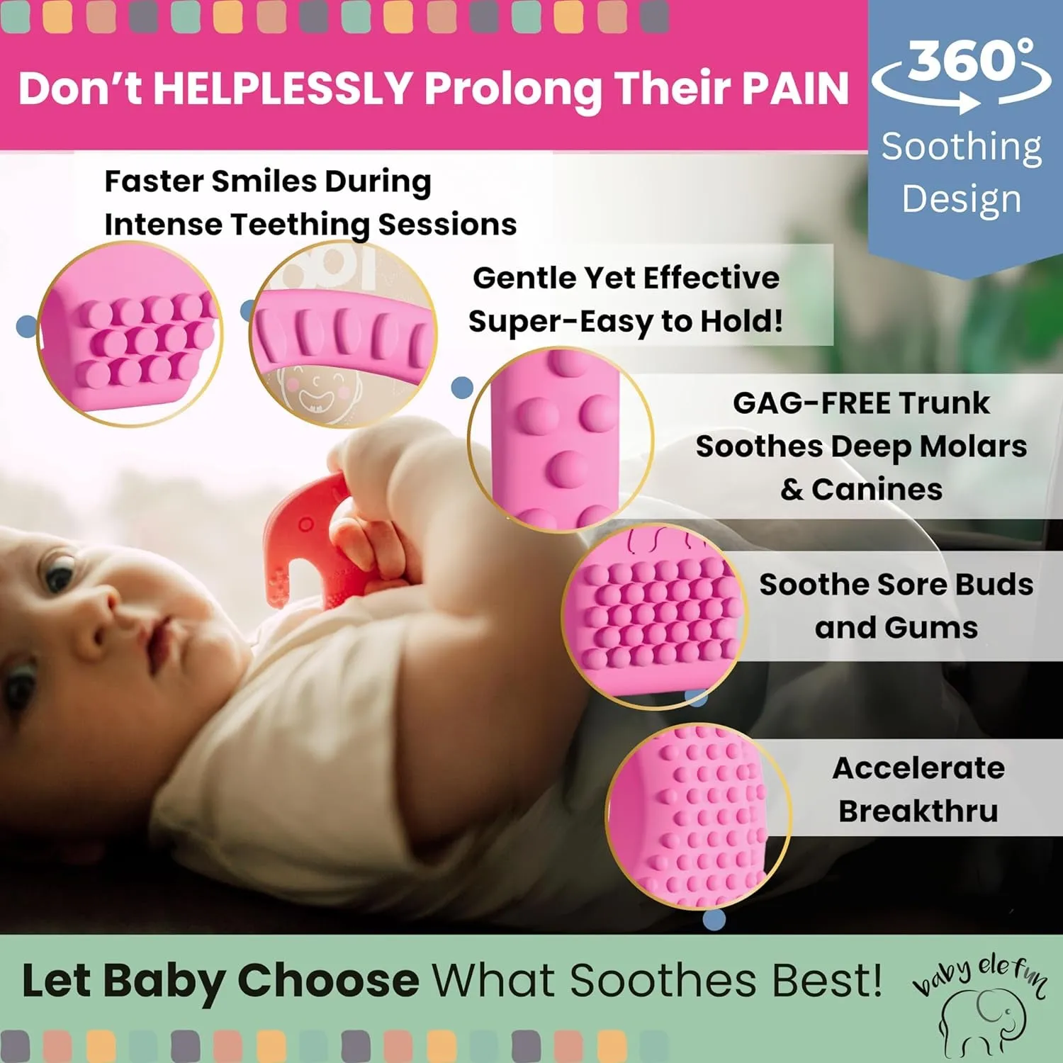 "Ultimate Teething Toy Set for Babies - 5X Pain Relief Smart Teether - Zero Developmental Delay Silicone Ring - Adorable Infant Stocking Stuffer Chew Toy"