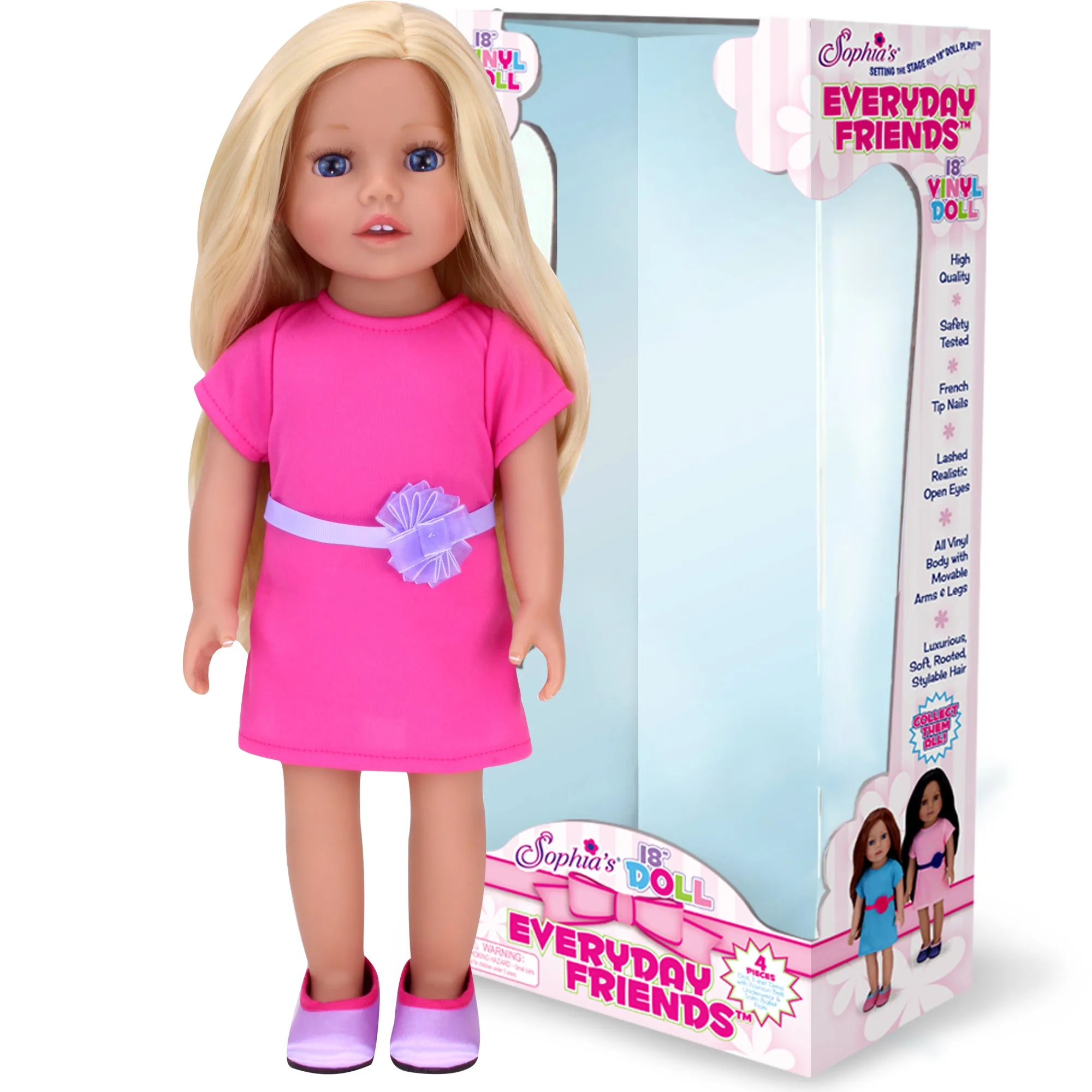Sophia's by Teamson Kids 18 Inch Baby Doll "Chloe" with Pink Dress & Doll Shoes, Everyday Girl Collection, 18'' All Vinyl Doll with Blonde Hair
