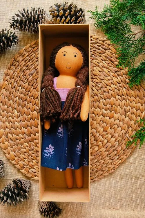 The Good Gift,  Single Doll, Nilah Baby Doll Dress - Box, Cotton Fabric Toy