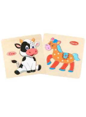 Wooden Puzzles for Kids Boys and Girls Animals Set Cow & Horse