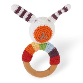 Wooden Ring Rattle - Multi Bunny