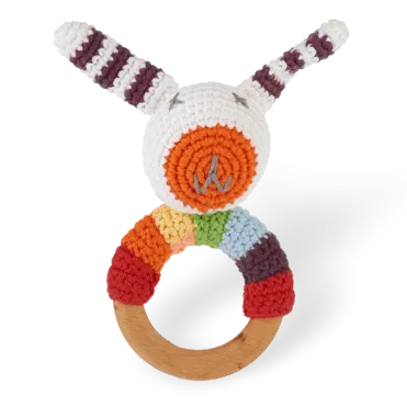 Wooden Ring Rattle - Multi Bunny