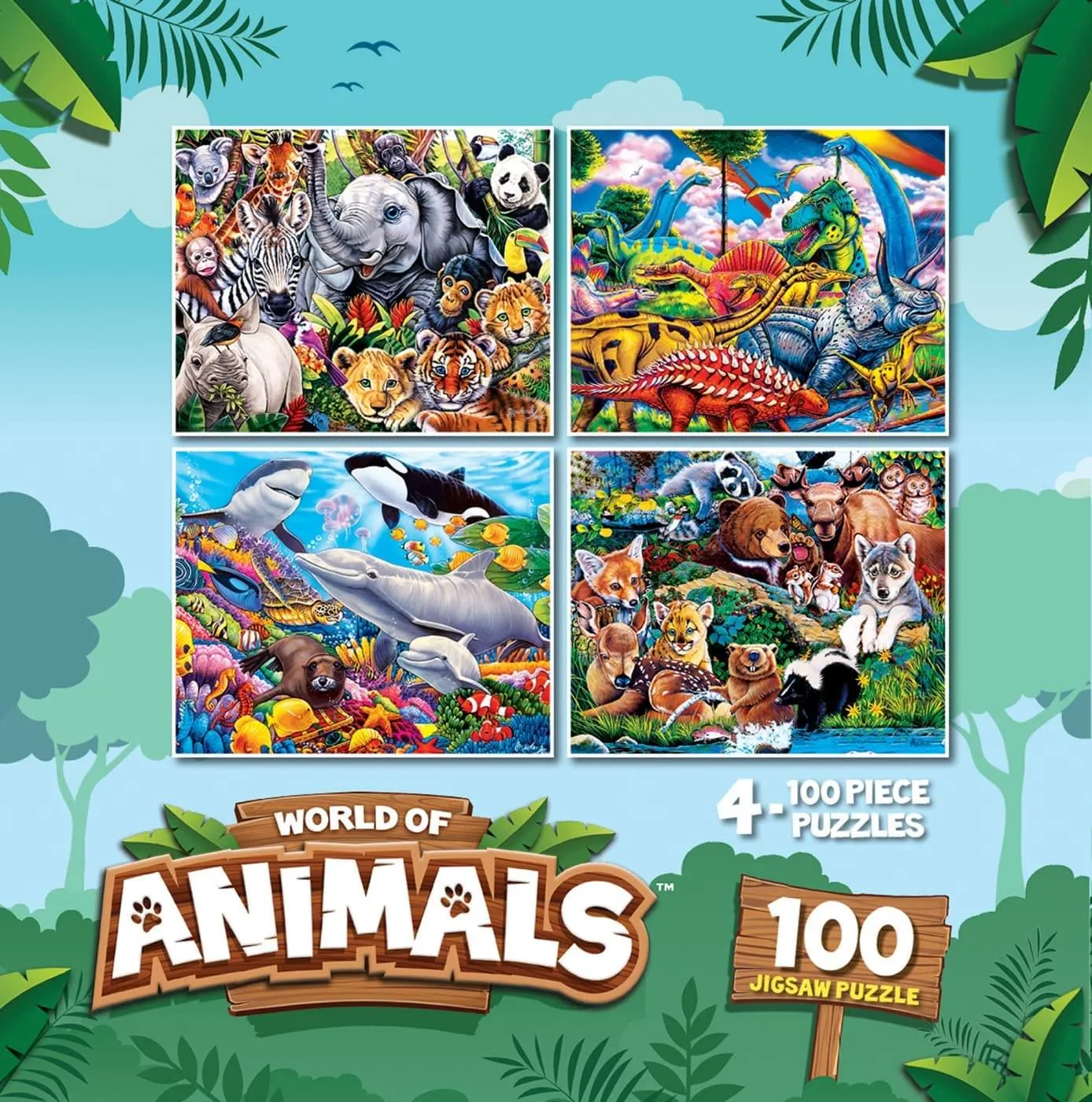 World of Animals 100 Piece Jigsaw Puzzle 4-Pack